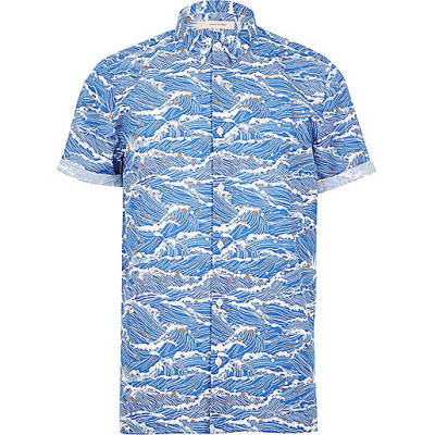 jacques-vertuk Blue oriental wave print shirt 295617 men Shirts