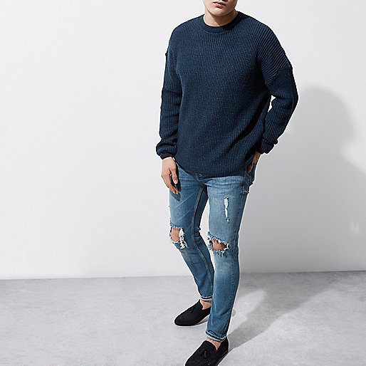 river island going out dresses,jacques-vertuk UK Blue oversized fisherman sweater men 301623