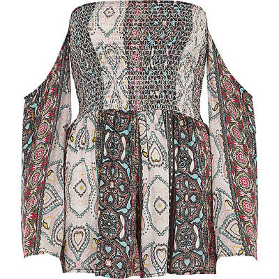 river island pink puffer jacket,jacques-vertuk Shop Blue paisley shirred bardot beach romper women 705800