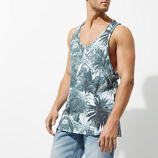 river island amelie jeans,jacques-vertuk Outlet Store Online Blue palm tree print racer back tank T-Shirts / Tanks Sale men