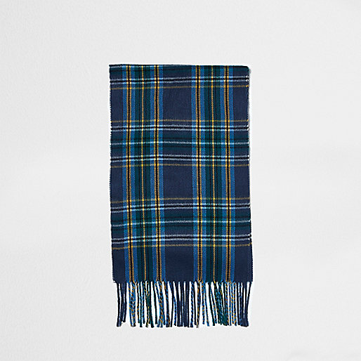 jacques-vertuk Blue plaid check tassel scarf 303709 men Accessories Scarves / Gloves