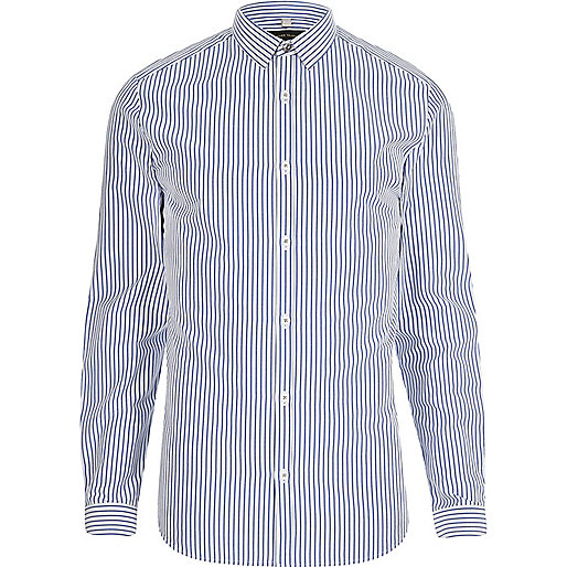 river island logo,jacques-vertuk Sale Blue poplin stripe print slim fit shirt men 301135