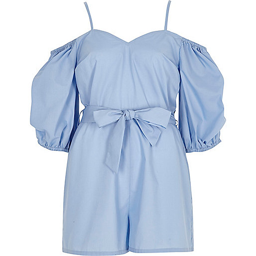 blair jeans river island,jacques-vertuk Stores Blue puff sleeve tie waist romper women 707349