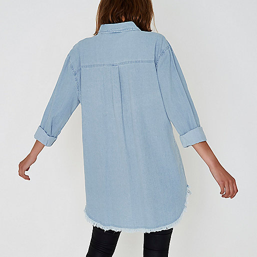 river island mules flat,jacques-vertuk Shirts For Women Blue ripped ring oversized denim shirt Shirts Tops women