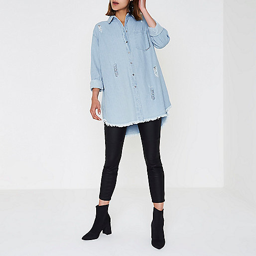 river island mules flat,jacques-vertuk Shirts For Women Blue ripped ring oversized denim shirt Shirts Tops women