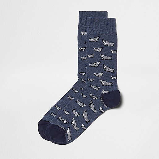 jacques-vertuk Blue shark print socks 299715 men Underwear Socks