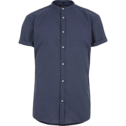 jacques-vertuk Blue slim fit grandad shirt 295621 men Shirts