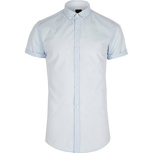 river island company,jacques-vertuk Mens Outfits Blue slim fit short sleeve button-down shirt Short Sleeve Shirts Shirts men