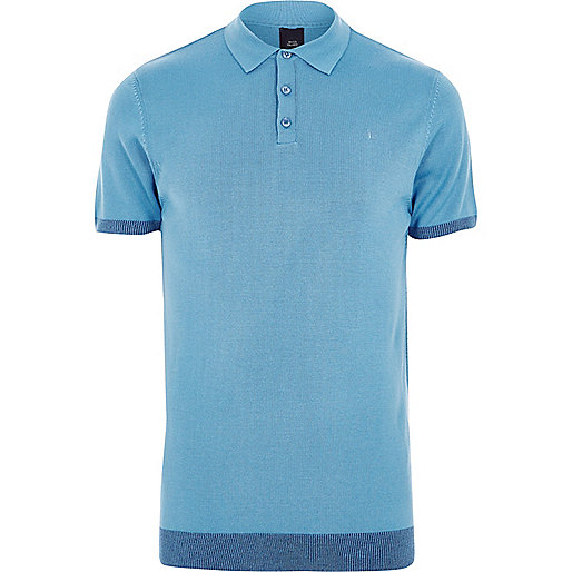 jacques-vertuk Blue slim fit short sleeve knitted polo shirt 302442 men Polo Shirts