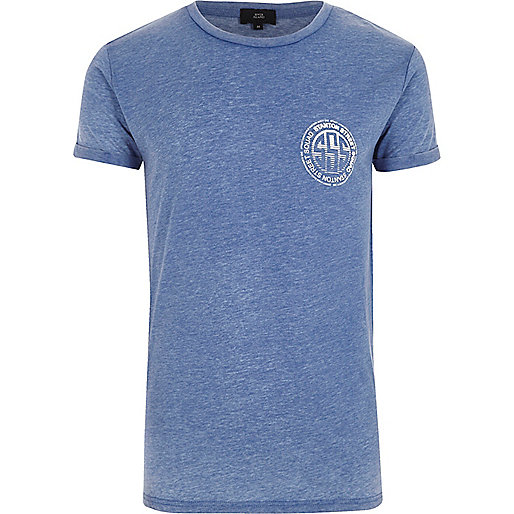 jacques-vertuk Blue 'Stanton' print crew neck T-shirt 304325 men T-Shirts / Vests T-shirts