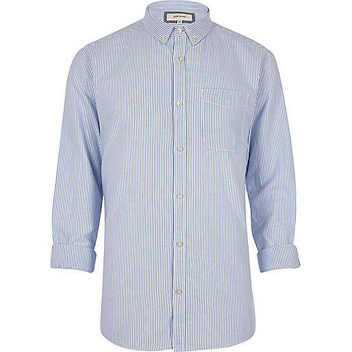 jacques-vertuk Blue stripe button-down collar casual shirt 302698 men Shirts Long Sleeve Shirts