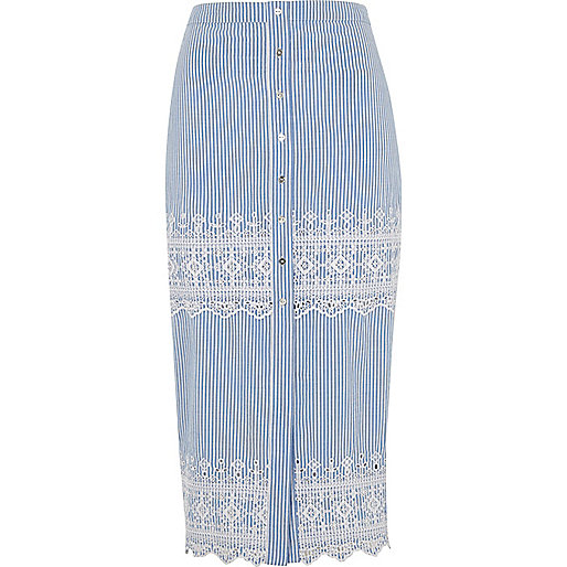 jacques-vertuk Blue stripe embroidered midi skirt 701581 women Skirts