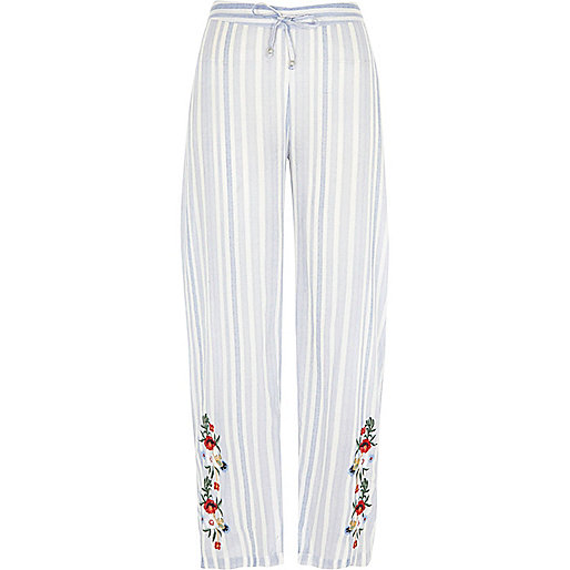 river island mini boots,jacques-vertuk Stores Blue stripe embroidered pajama pants women 703342