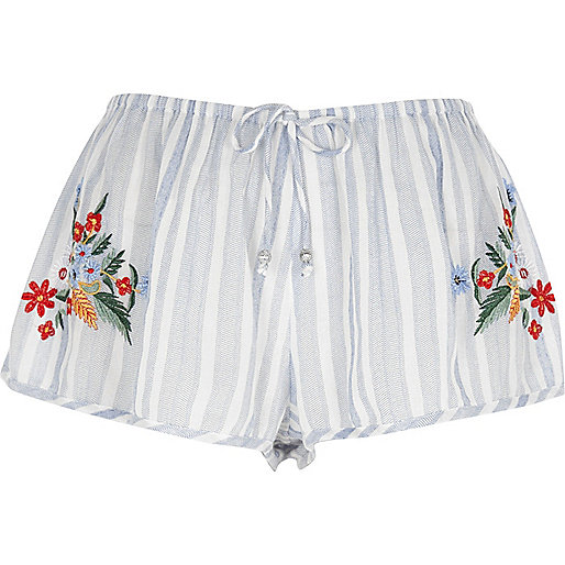 jacques-vertuk Blue stripe floral embroidered pajama shorts 703338 women Nightwear & Slippers Pyjamas & Loungewear