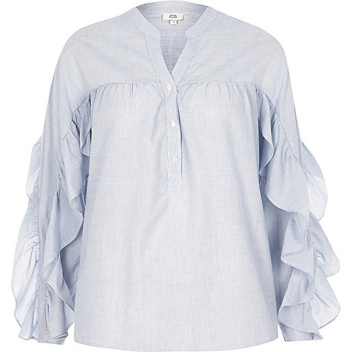 jacques-vertuk Blue stripe frill sleeve shirt 706236 women Tops Shirts