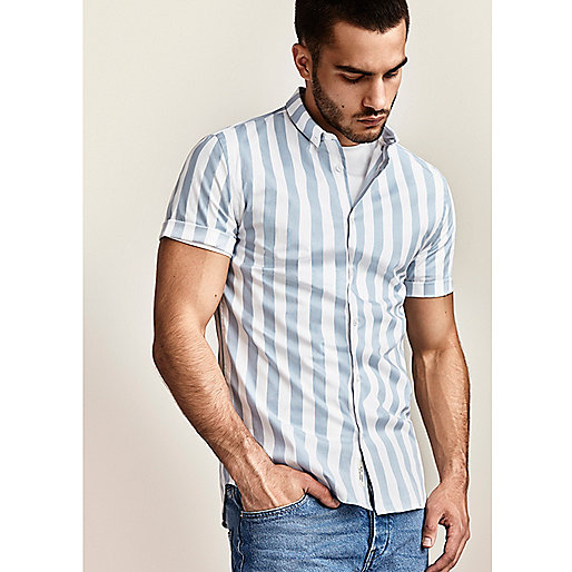 jacques-vertuk Blue stripe muscle fit short sleeve shirt 302346 men Shirts Short Sleeve Shirts