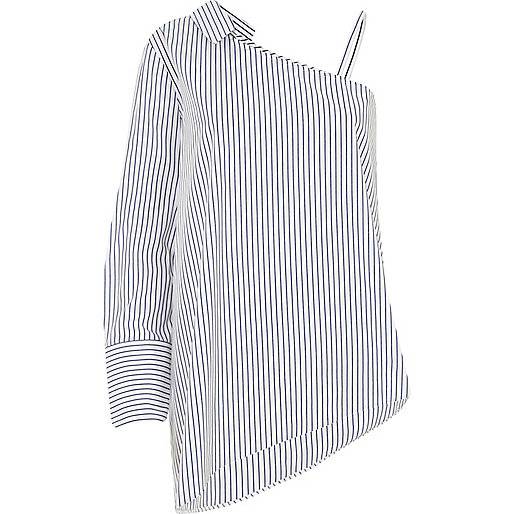 river island muscle fit,jacques-vertuk Stores Blue stripe one shoulder long sleeve shirt women 704479