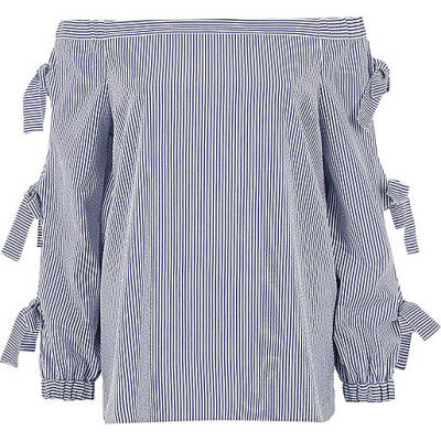 jacques-vertuk Blue stripe print bow sleeve bardot top 701811 women Tops