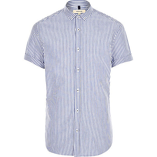 jacques-vertuk Blue stripe print short sleeve slim fit shirt 302104 men Shirts