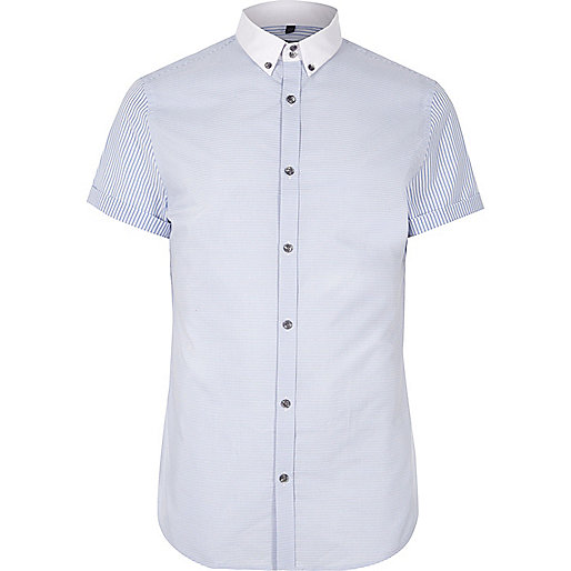 river island jeans sale,jacques-vertuk Shop Blue stripe print short sleeve slim fit shirt men 302105