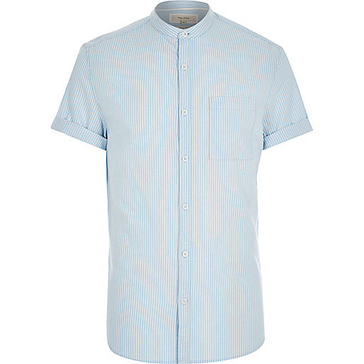 jacques-vertuk Blue stripe short sleeve grandad shirt 287376 men Shirts