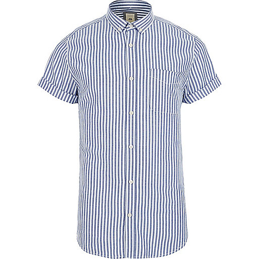 jacques-vertuk Blue stripe slim fit short sleeve shirt 302542 men Shirts Short Sleeve Shirts