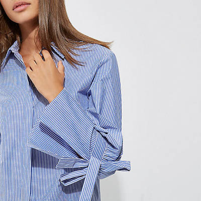 father and son matching shirts river island,jacques-vertuk Stores Blue stripe tie cuff detail long sleeve shirt women 705908