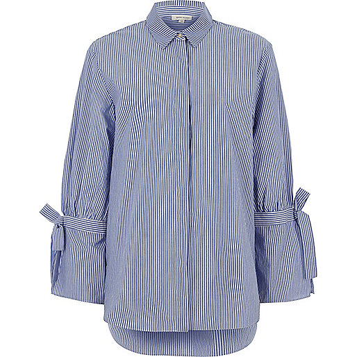 father and son matching shirts river island,jacques-vertuk Stores Blue stripe tie cuff detail long sleeve shirt women 705908