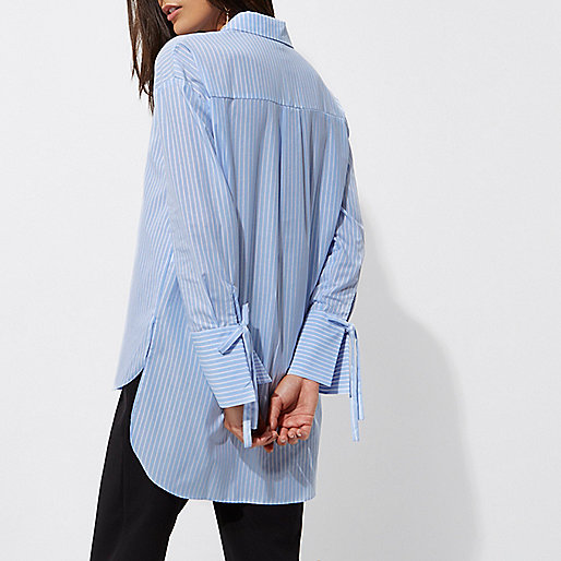 river island wedge shoes,jacques-vertuk Full Site Blue stripe tie cuff oversized shirt Shirts Tops women