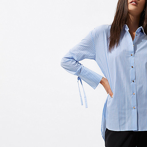 river island wedge shoes,jacques-vertuk Full Site Blue stripe tie cuff oversized shirt Shirts Tops women