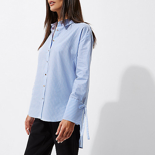 river island wedge shoes,jacques-vertuk Full Site Blue stripe tie cuff oversized shirt Shirts Tops women