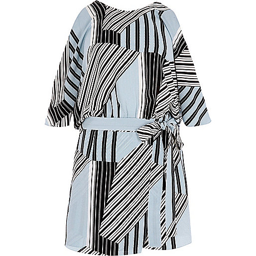 jacques-vertuk Blue stripe tie waist cold shoulder romper 705208 women Playsuits / Jumpsuits