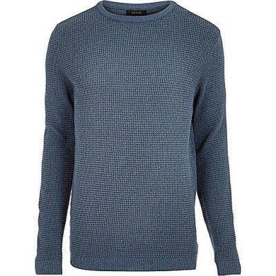 jacques-vertuk Blue textured waffle sweater 291417 men Jumpers / Cardigans