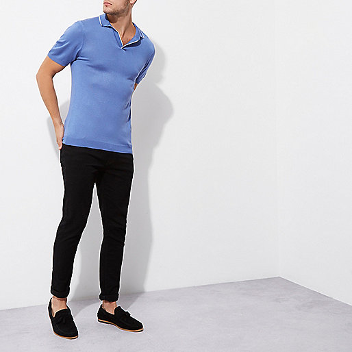 river island deck shoes,Womens Clothes jacques-vertuk Blue tipped notch V neck polo shirt Polo Shirts men