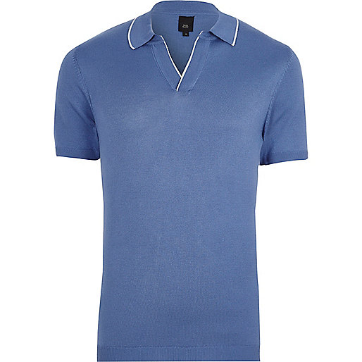 river island deck shoes,Womens Clothes jacques-vertuk Blue tipped notch V neck polo shirt Polo Shirts men