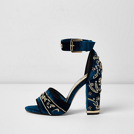 river island camera bag,jacques-vertuk Shop Blue velvet embellished block heel sandals women 703258