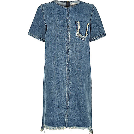 jacques-vertuk Blue wash frayed denim T-shirt dress 690658 women Dresses