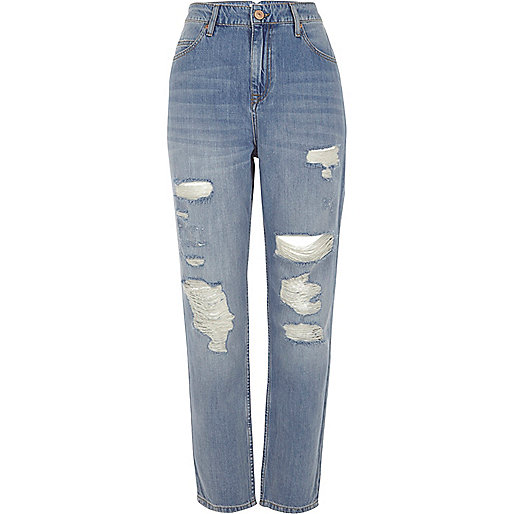 jacques-vertuk Blue wash Mom ripped relaxed fit jeans 701429 women Jeans Boyfriend / Slouch Jeans