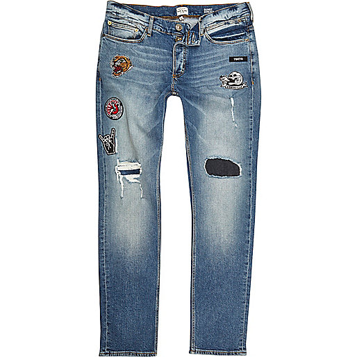 jacques-vertuk Blue wash ripped badge Sid skinny jeans 298669 men Jeans