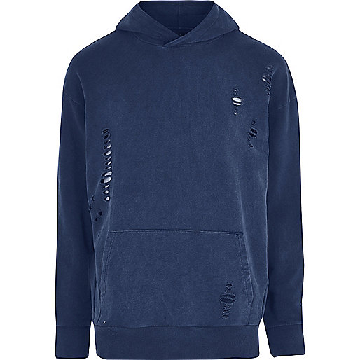 jacques-vertuk Blue washed ripped hoodie 300026 men Hoodies / Sweatshirts