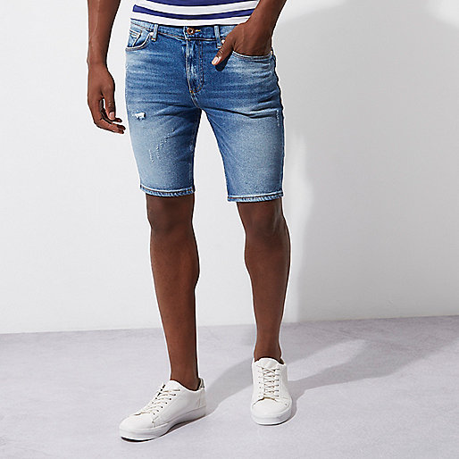 river island sutton,jacques-vertuk Leather Dress Blue washed skinny denim shorts Casual Shorts Shorts men