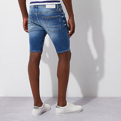 river island sutton,jacques-vertuk Leather Dress Blue washed skinny denim shorts Casual Shorts Shorts men