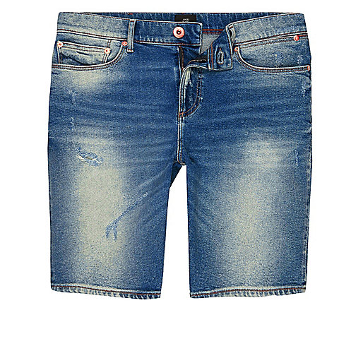 river island sutton,jacques-vertuk Leather Dress Blue washed skinny denim shorts Casual Shorts Shorts men