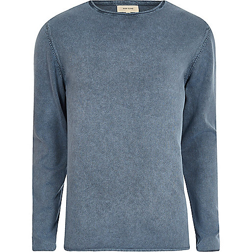 river island footwear,jacques-vertuk London Blue washed slim fit sweater men 300680