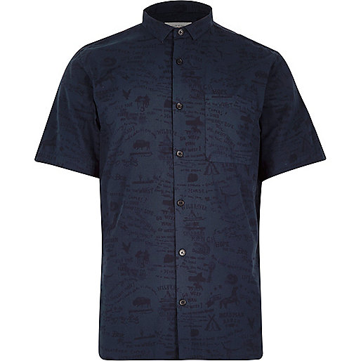 river island black puffer jacket,Sale jacques-vertuk Blue western print short sleeve shirt Shirts Sale men