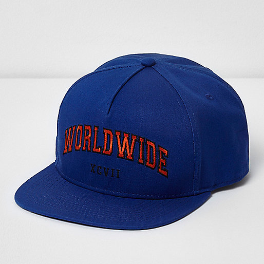 jacques-vertuk Blue 'worldwide' snapback flat peak cap 301884 men Accessories Hats