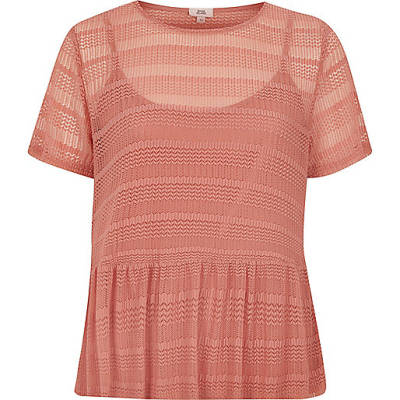 jacques-vertuk Blush pink open lace peplum hem top 707010 women Tops T-Shirts & Vests Plain T-Shirts / Vests