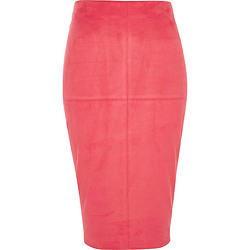 jacques-vertuk Bright pink faux suede pencil skirt 707847 women Skirts Midi Skirts