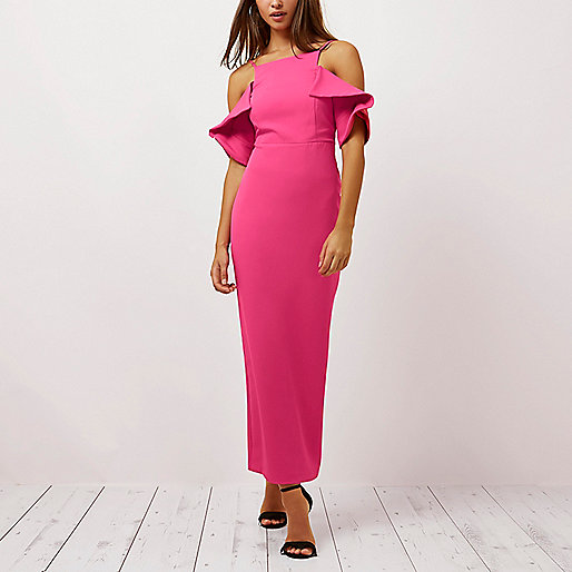 asos river island wedges,jacques-vertuk Ladies Black Trousers Bright pink frill sleeve bodycon maxi dress Maxi Dresses Dresses women