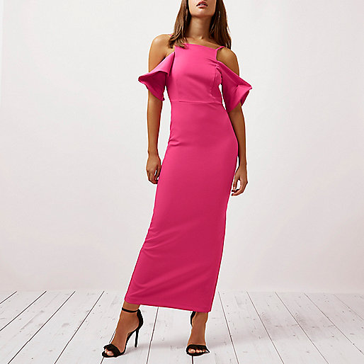 river island white sandals sale,jacques-vertuk Stores Bright pink frill sleeve bodycon maxi dress women 705586